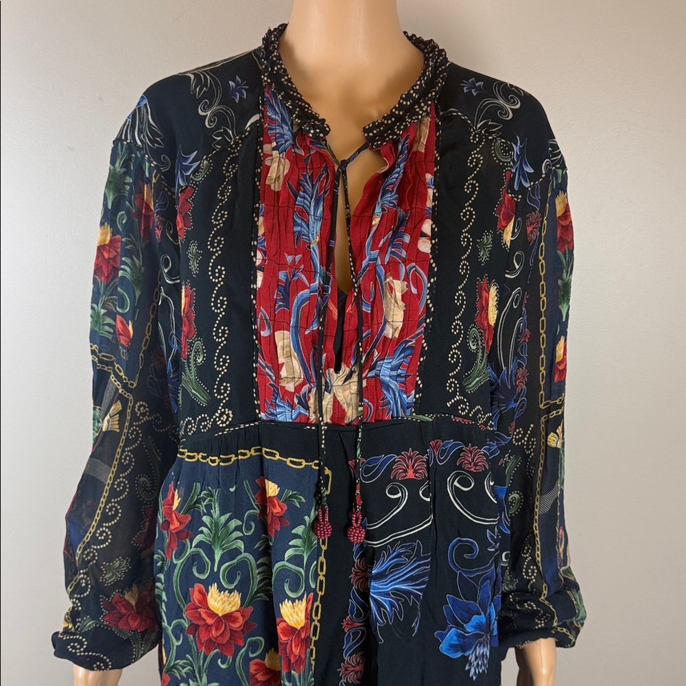 Farm Rio Mixed Arabesque Scarves Long Sleeve Mini Dress NWT - Picture 7 of 11